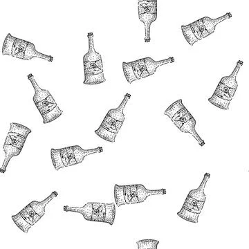Seamless pattern Hand drawing traditional wine bottle with cork Stock Illustration