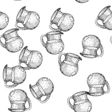 Seamless pattern Hand drawing traditional drink pitcher holding liquid illu.. Stock Illustration