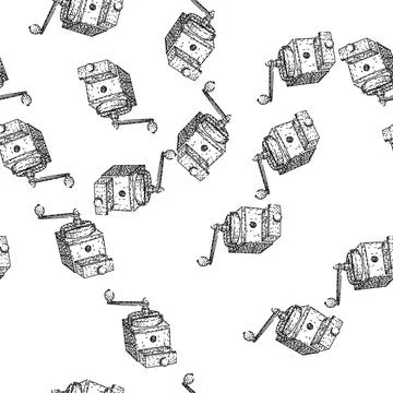 Seamless pattern Hand drawing vintage manual coffee grinder preparing fresh.. Stock Illustration