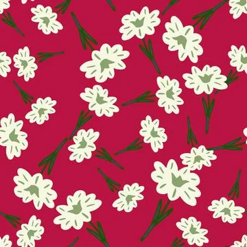 Seamless pattern with hand drawing wild flowers on red background. Vector flo Illustrazione stock