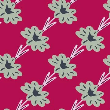 Seamless pattern with hand drawing wild flowers on bright pink background. Ve 스톡 일러스트