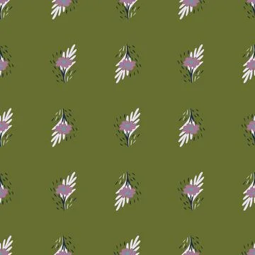 Seamless pattern with hand drawing wild flowers on pastel green background. V Stock Illustration