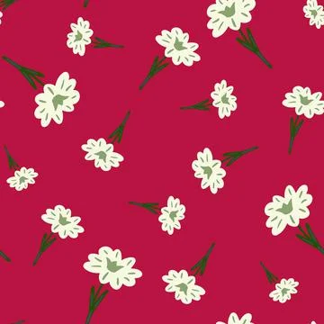 Seamless pattern with hand drawing wild flowers on bright pink background. Ve Stock Illustration