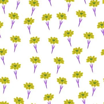 Seamless pattern with hand drawing wild flowers on white background. Vector f Stock Illustration