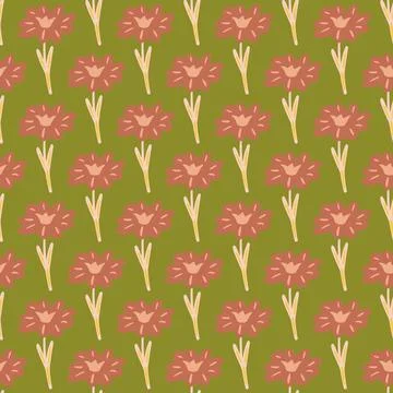 Seamless pattern with hand drawing wild flowers on pastel green background. V Stock Illustration