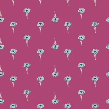 Seamless pattern with hand drawing wild flowers on pastel pink background. Ve 스톡 일러스트