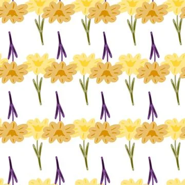 Seamless pattern with hand drawing wild flowers on white background. Vector f Stock Illustration