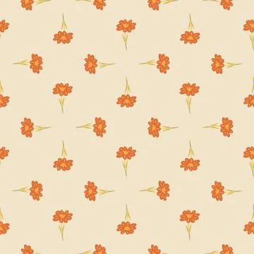 Seamless pattern with hand drawing wild flowers on beige background. Vector f Illustrazione stock