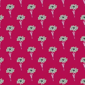 Seamless pattern with hand drawing wild flowers on bright pink background. Ve 스톡 일러스트