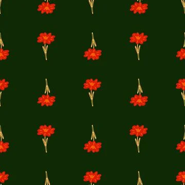 Seamless pattern with hand drawing wild flowers on dark green background. Vec Stock Illustration
