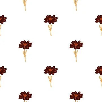 Seamless pattern with hand drawing wild flowers on white background. Vector f Stock Illustration