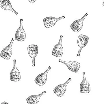 Seamless pattern Hand drawing wine bottle illustration vintage style Illustrazione stock