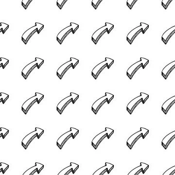 Seamless pattern hand drawn 3D arrow doodle icon. Hand drawn black sketch. Si Stock Illustration