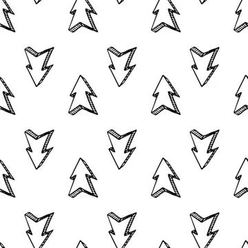 Seamless pattern hand drawn 3D arrow doodle icon. Hand drawn black sketch. Si Illustrazione stock