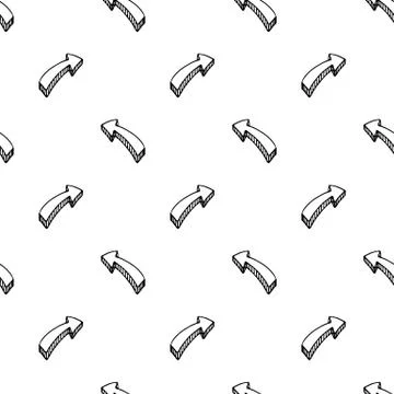 Seamless pattern hand drawn 3D arrow doodle icon. Hand drawn black sketch. Si Stock Illustration