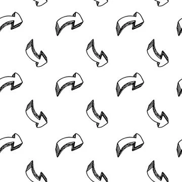 Seamless pattern hand drawn 3D arrow doodle icon. Hand drawn black sketch. Si Illustrazione stock