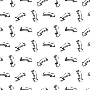 Seamless pattern hand drawn 3D arrow doodle icon. Hand drawn black sketch. Si Stock Illustration
