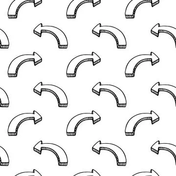Seamless pattern hand drawn 3D arrow doodle icon. Hand drawn black sketch. Si Illustrazione stock