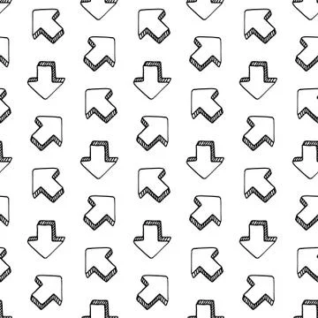 Seamless pattern hand drawn 3D arrow doodle icon. Hand drawn black sketch. Si Stock Illustration