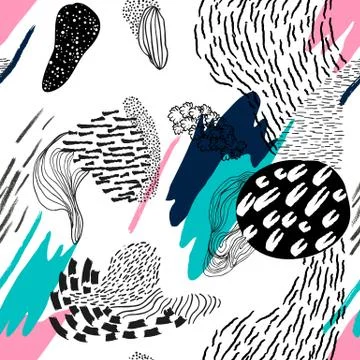 Seamless pattern, hand drawn abstract shape on white background Stock Illustration