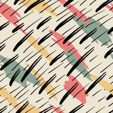 Seamless pattern, hand drawn abstract shape, black, red, green and yellow Stock Illustration