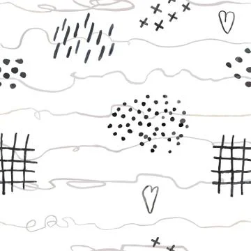 Seamless pattern with hand drawn abstract lines, doodles Illustrazione stock