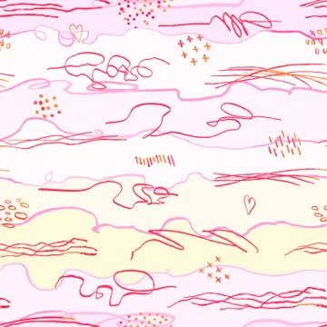 Seamless pattern with hand drawn abstract lines, doodles Stock Illustration