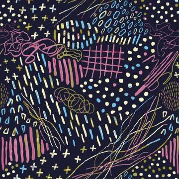 Seamless pattern with hand drawn abstract lines, doodles Illustrazione stock