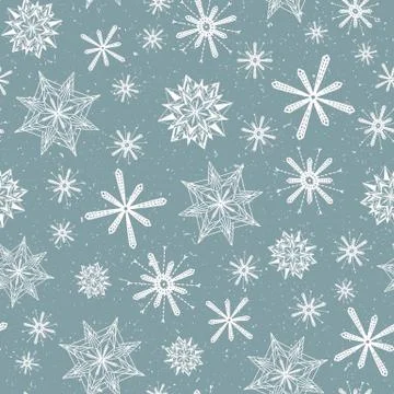 Seamless pattern. Hand drawn abstract winter snowflakes. Stylish crystal stars Stock Illustration