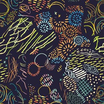 Seamless pattern with hand drawn abstract lines, doodles Stock Illustration