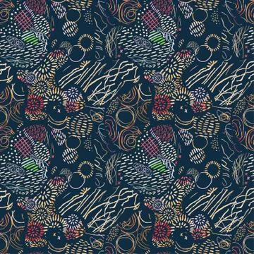 Seamless pattern with hand drawn abstract lines, doodles 스톡 일러스트