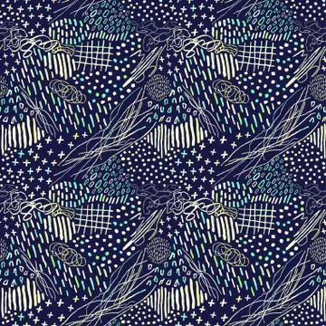 Seamless pattern with hand drawn abstract lines, doodles 스톡 일러스트