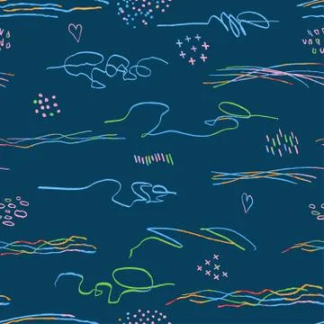 Seamless pattern with hand drawn abstract lines, doodles Illustrazione stock