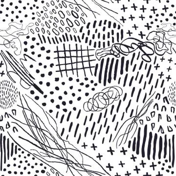 Seamless pattern with hand drawn abstract lines, doodles Illustrazione stock