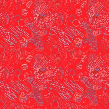 Seamless pattern with hand drawn abstract lines, doodles 스톡 일러스트