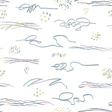 Seamless pattern with hand drawn abstract lines, doodles 스톡 일러스트