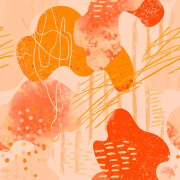 Seamless pattern with hand drawn abstract watercolor spots, doodles Stock Illustration