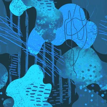 Seamless pattern with hand drawn abstract watercolor spots, doodles Illustrazione stock