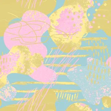 Seamless pattern with hand drawn abstract watercolor spots, doodles Illustrazione stock