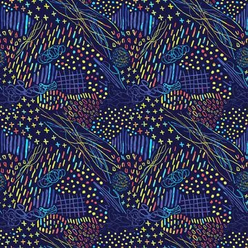 Seamless pattern with hand drawn abstract lines, doodles Stock Illustration