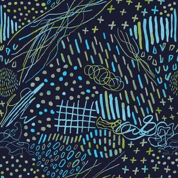 Seamless pattern with hand drawn abstract lines, doodles Stock Illustration