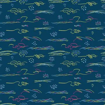 Seamless pattern with hand drawn abstract lines, doodles Stock Illustration