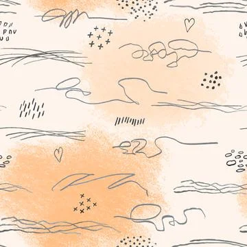 Seamless pattern with hand drawn abstract lpencil spots, doodles Stock Illustration