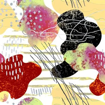 Seamless pattern with hand drawn abstract watercolor spots, doodles Illustrazione stock