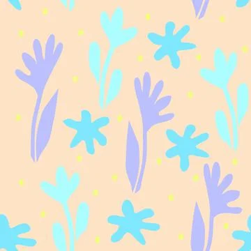 Seamless pattern with hand drawn abstract flowers and dots in doodle style Stock Illustration