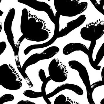 Seamless pattern with hand drawn abstract flowers Stock Illustration