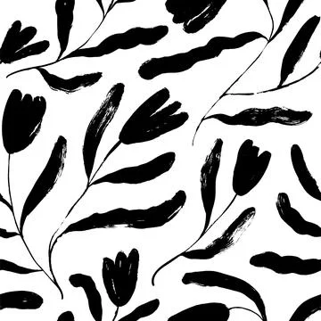 Seamless pattern with hand drawn abstract tulips. Stock Illustration