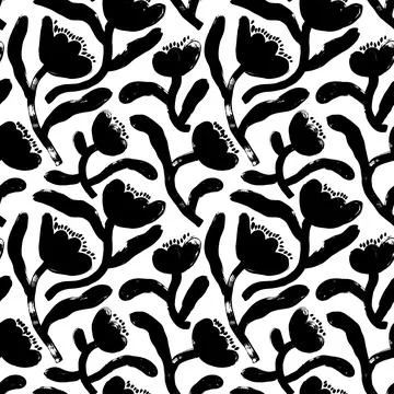 Seamless pattern with hand drawn abstract flowers Stock Illustration