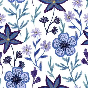 Seamless pattern with hand drawn abstract ornate flowers. Vector illustration in Stock Illustration