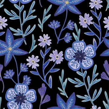 Seamless pattern with hand drawn abstract ornate flowers. Vector illustration in Stock Illustration